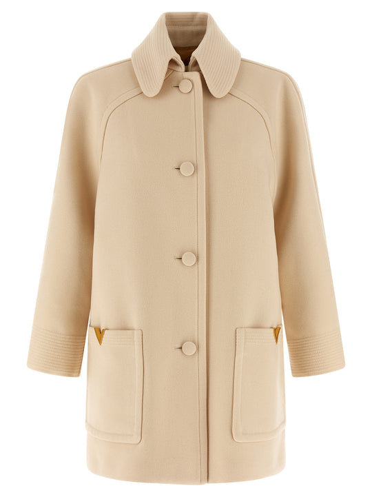 Valentino Garavani Wool Drap Coat Coats And Trench Coats Beige