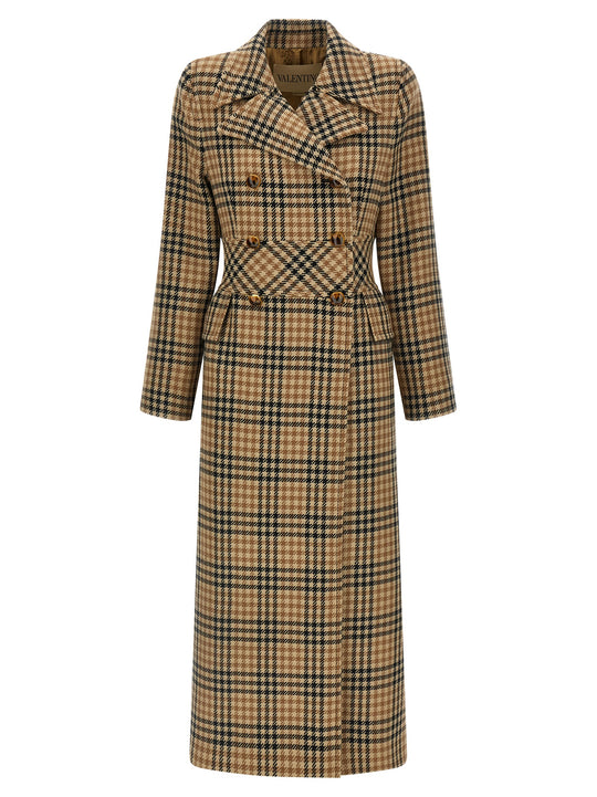 Valentino Garavani Houndstooth Wool Coat Coats And Trench Coats Brown