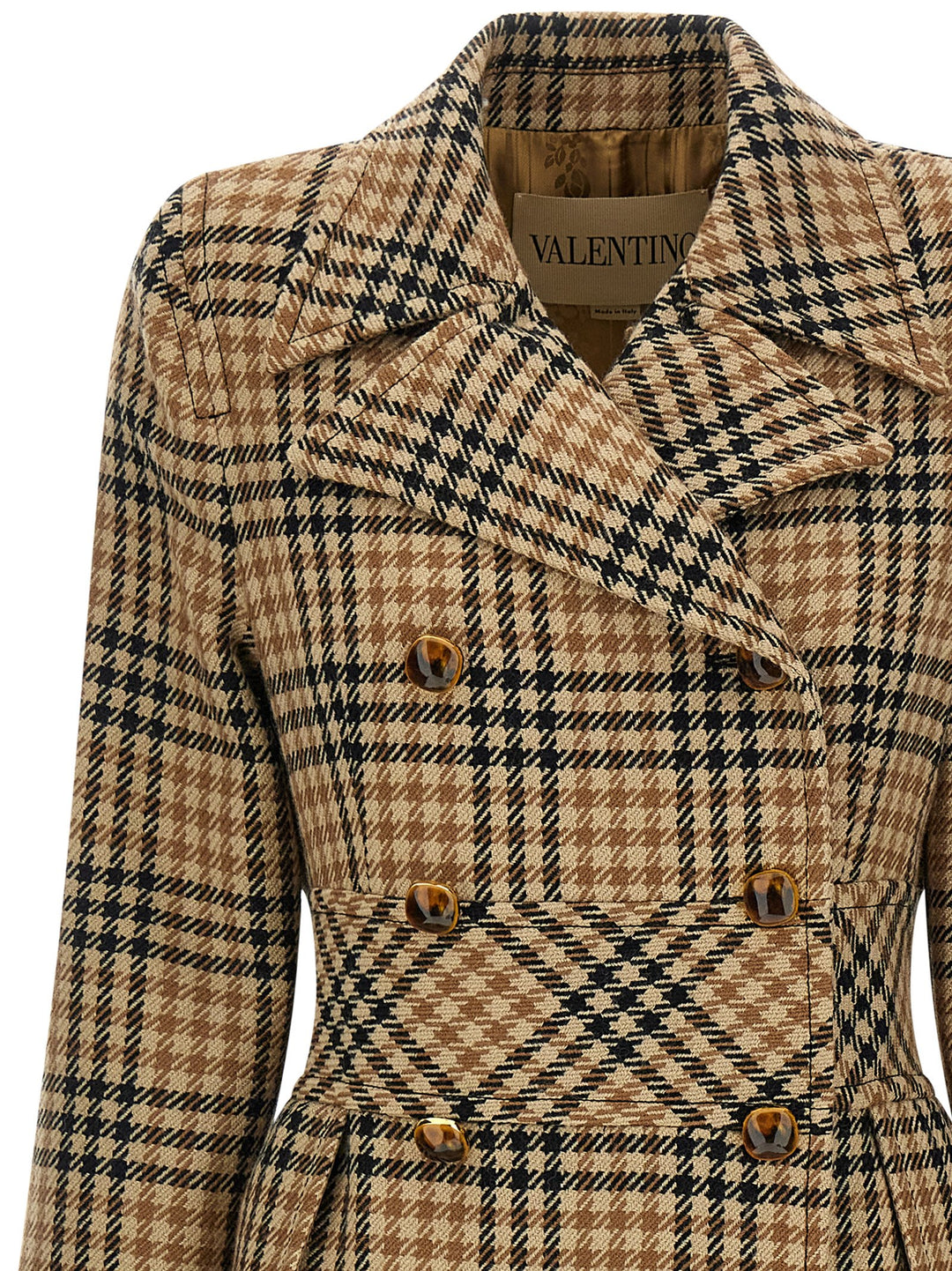 Valentino Garavani Valentino Garavani Houndstooth Wool Coat Coats and Trench Coats - Brown | afe3c5653ef53b1c4168a687e756de239543aee1