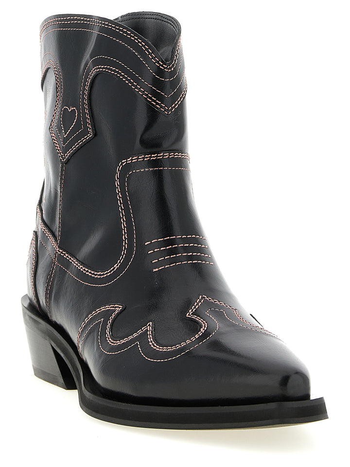 Ganni Low Shaft Embroidered Western Boots and Ankle Boots - Black | 894c07685ae1359b67b71870965d21fde0f29406