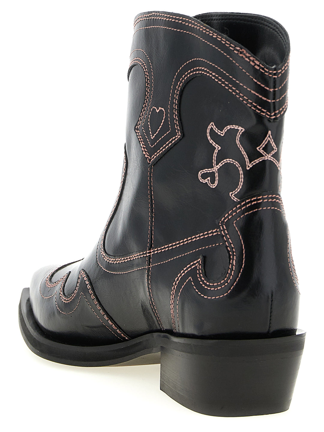 Ganni Low Shaft Embroidered Western Boots and Ankle Boots - Black | 75febf0209068bdb5327b49b5a93604361f00c9e