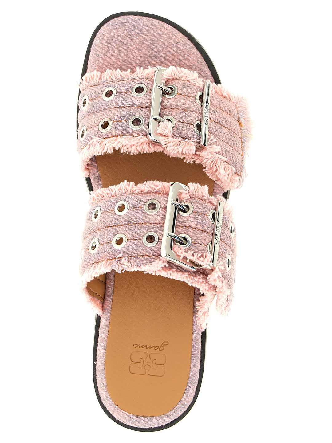 Ganni Feminine Buckle Fringed Denim Sandals - Pink | 901050d751d317e813dfe42965cf3f2279cbe2e2