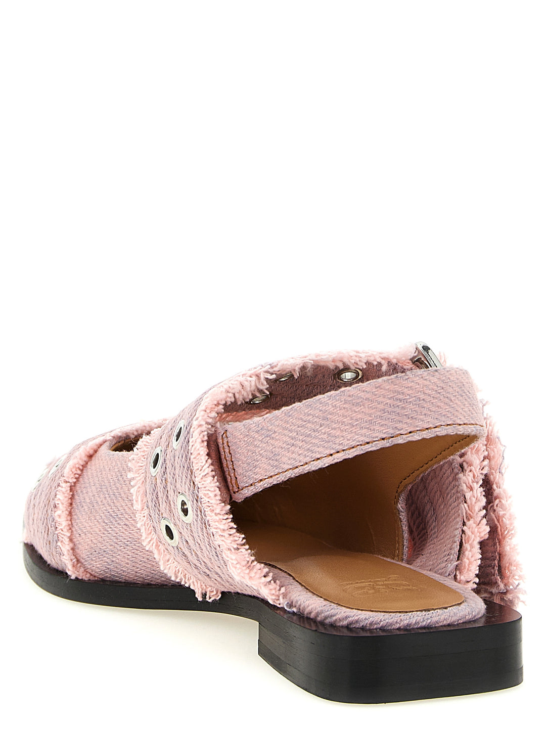 Ganni Feminine Buckle Fringed Denim Flat shoes - Pink | 741e622d8dd08fc1b580047abcef9f4087c4c3c2