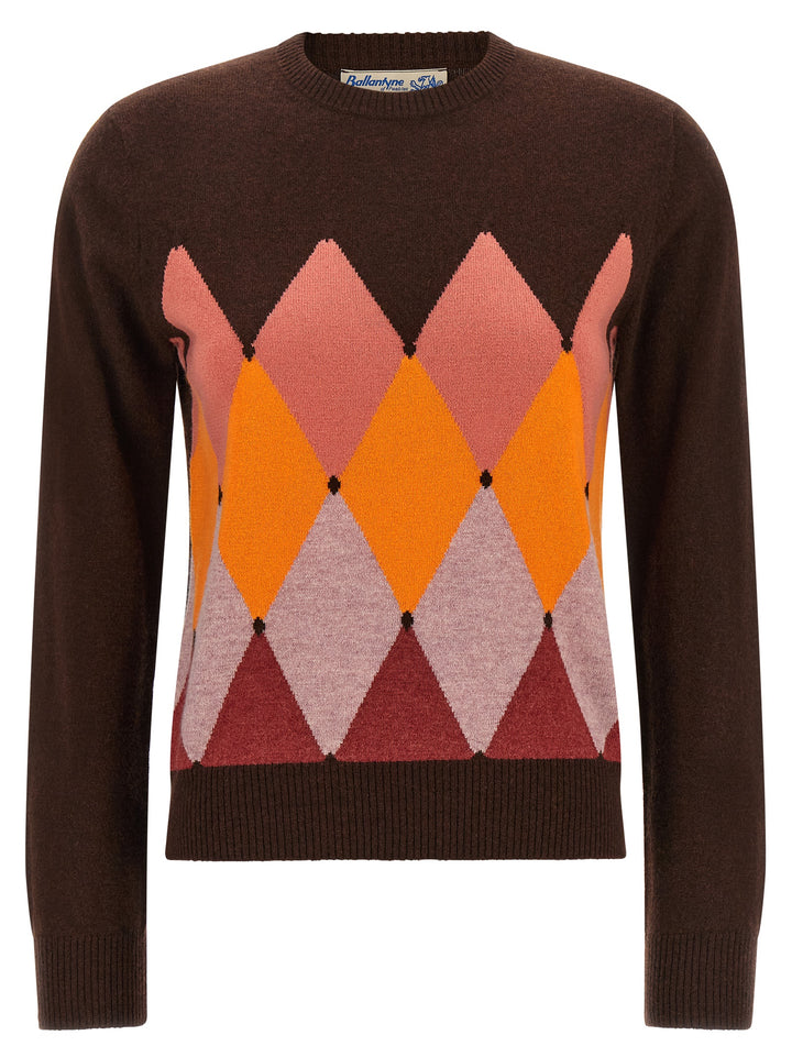 Ballantyne Crewneck Sweater With Diamond Intarsia Sweaters and Cardigans - Brown | 2fe057afb6236ee2813f9b5e05f2846e9f3983ce