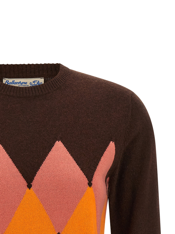 Ballantyne Crewneck Sweater With Diamond Intarsia Sweaters and Cardigans - Brown | a417c3ffea31e93a95b64ae2233dc81438f3d4b7