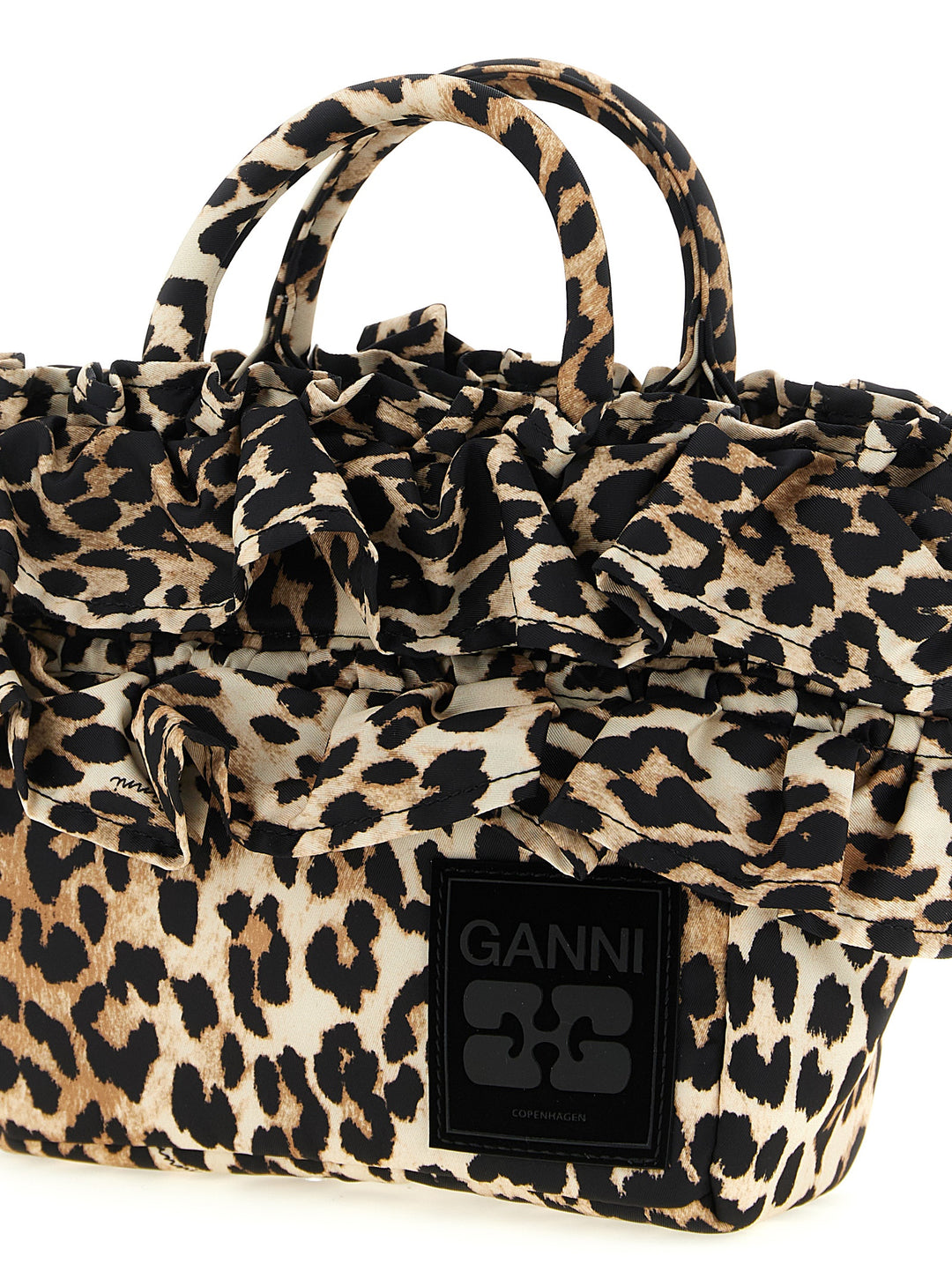 Ganni Mini Shopper Ruffle Print Hand Bags - Brown | 970d25bef979f8786ed73bb740c171ec50d948d0