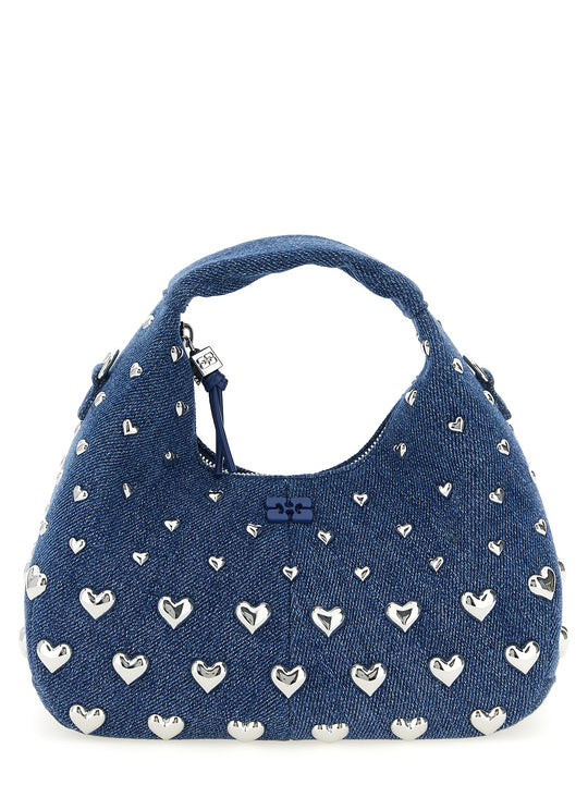 Denim Stud Mini Hobo Hand Bags Blue