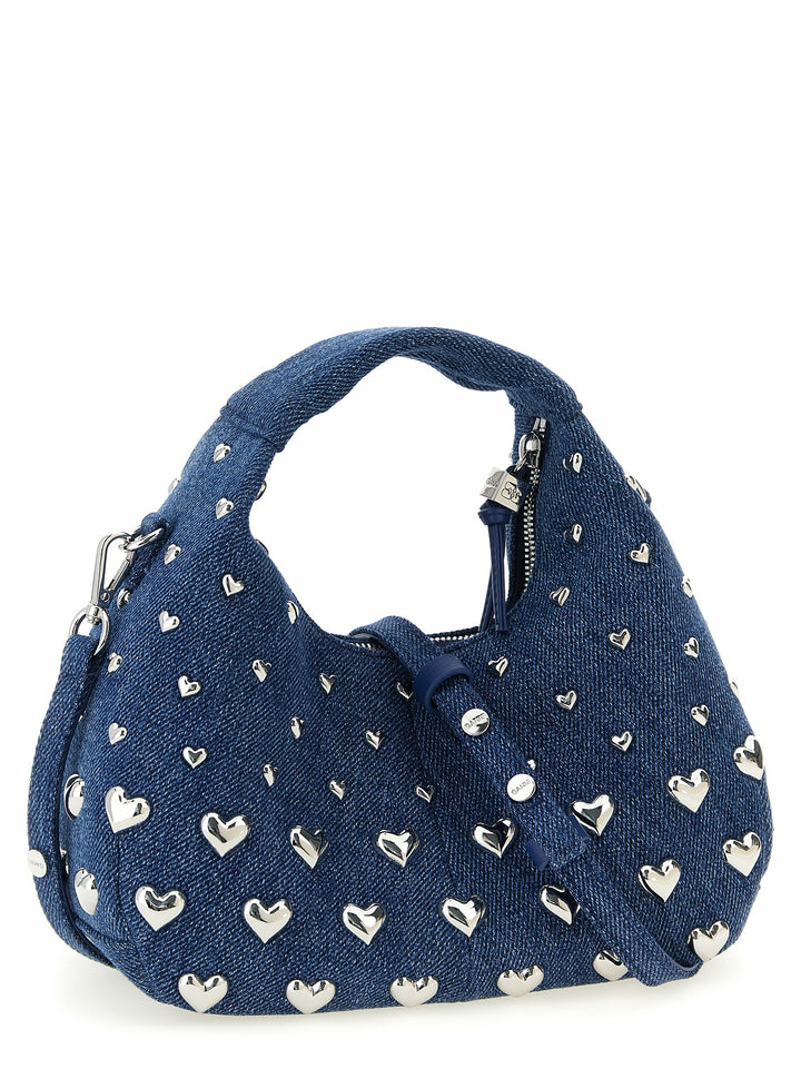 Ganni Denim Stud Mini Hobo Hand Bags - Blue | b452c8d6f191c27abee70b442b35a1b96ff7854c