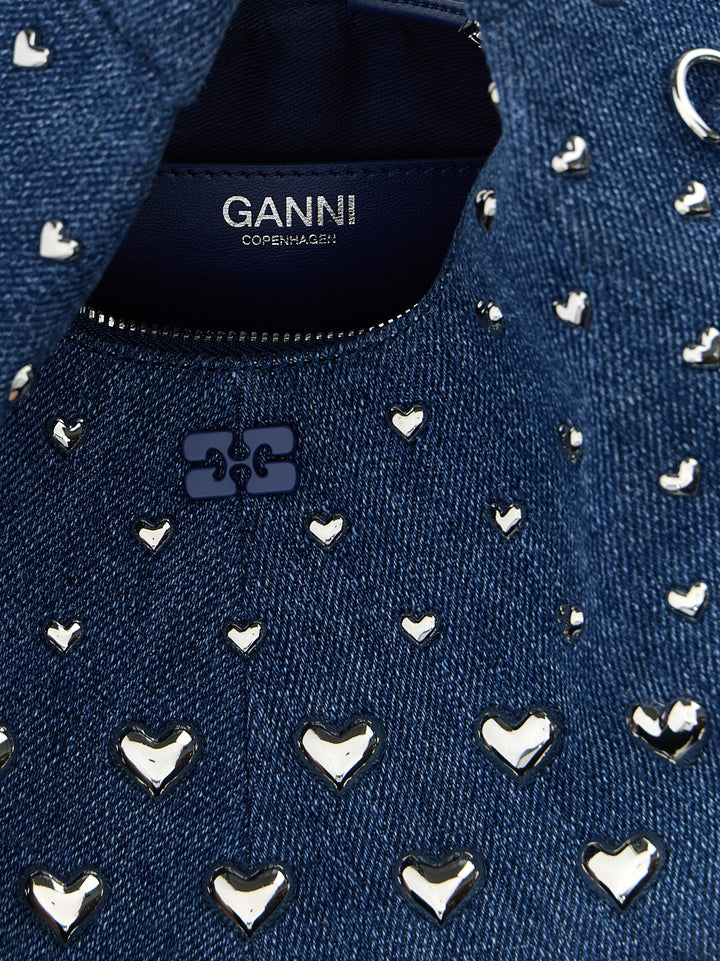 Ganni Denim Stud Mini Hobo Hand Bags - Blue | a166110cc44ae2b757e4d76d4270a55adc7b1d12