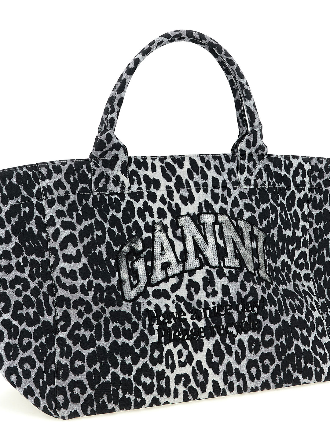 Ganni Leopard Sequin Xxl Tote Tote Bag - Gray | 85083c89a9a40cbd219a439f547564c84bdd9a5a