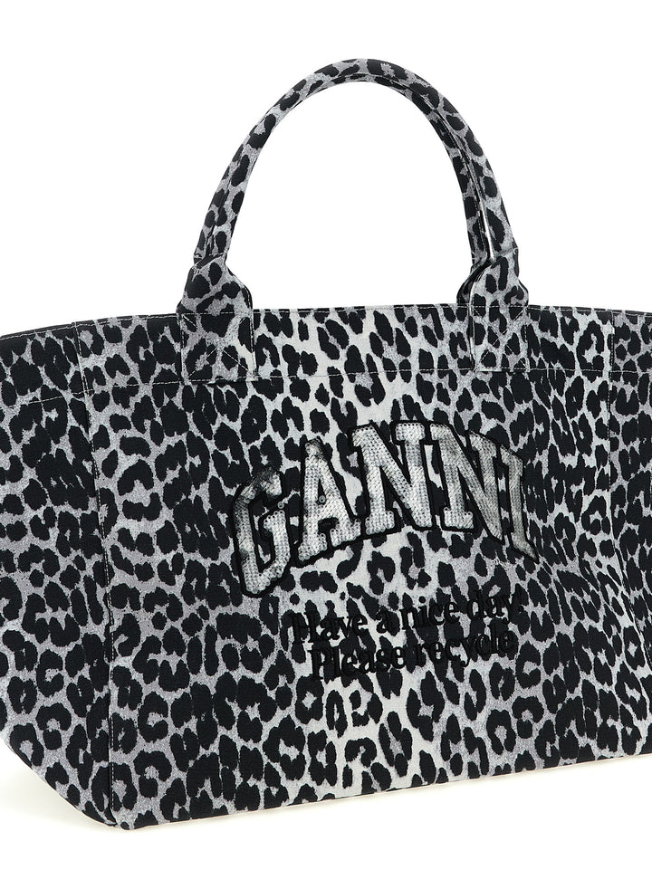 Ganni Leopard Sequin Xxl Tote Tote Bag - Gray | 85083c89a9a40cbd219a439f547564c84bdd9a5a