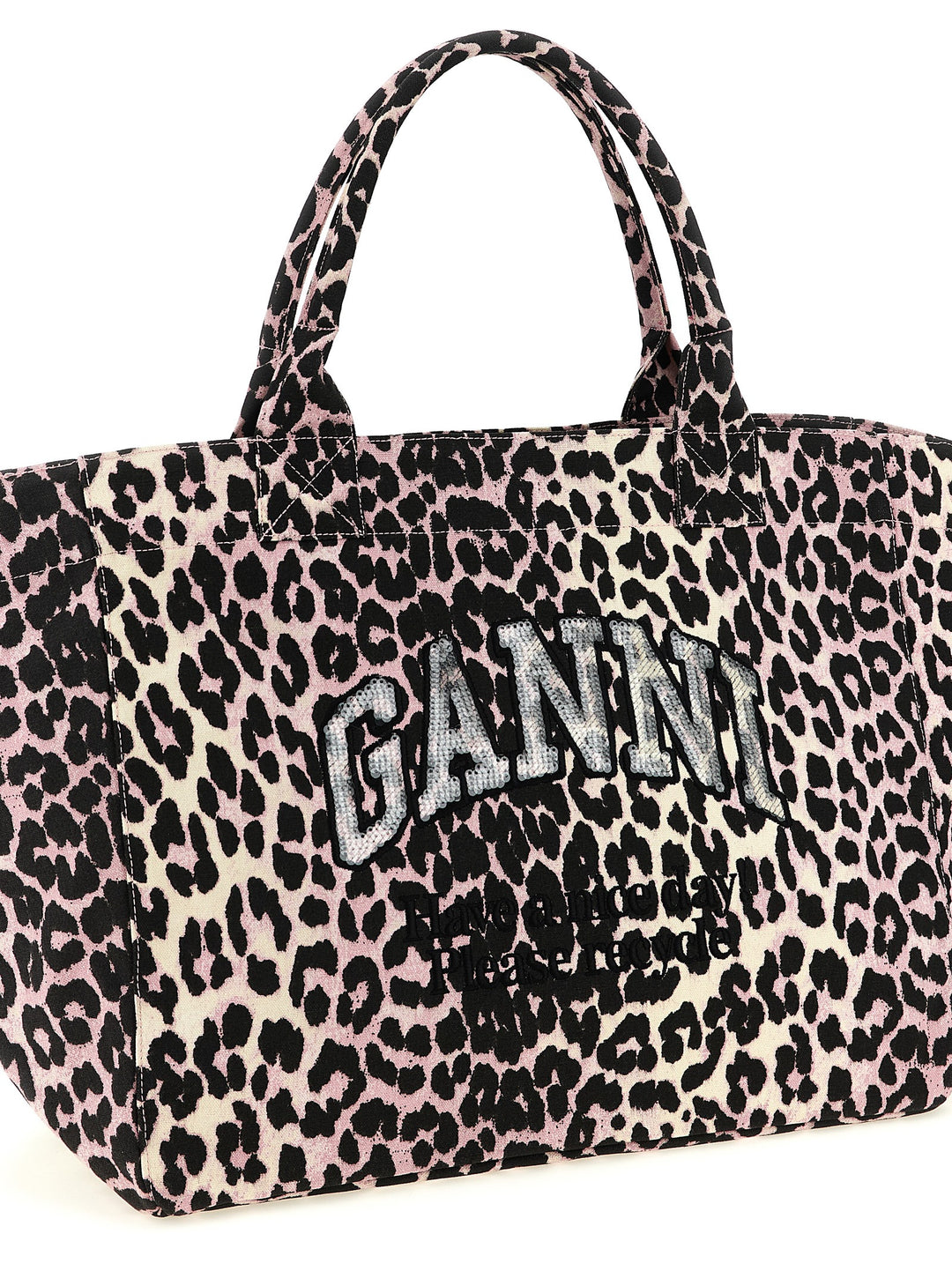 Ganni Leopard Sequin Xxl Tote Tote Bag - Pink | 4362e4241280df98f57eb1caadd1f1e030e7ffa6