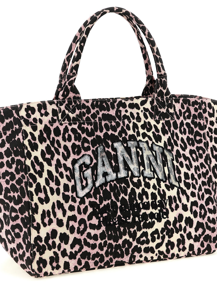 Ganni Leopard Sequin Xxl Tote Tote Bag - Pink | 4362e4241280df98f57eb1caadd1f1e030e7ffa6
