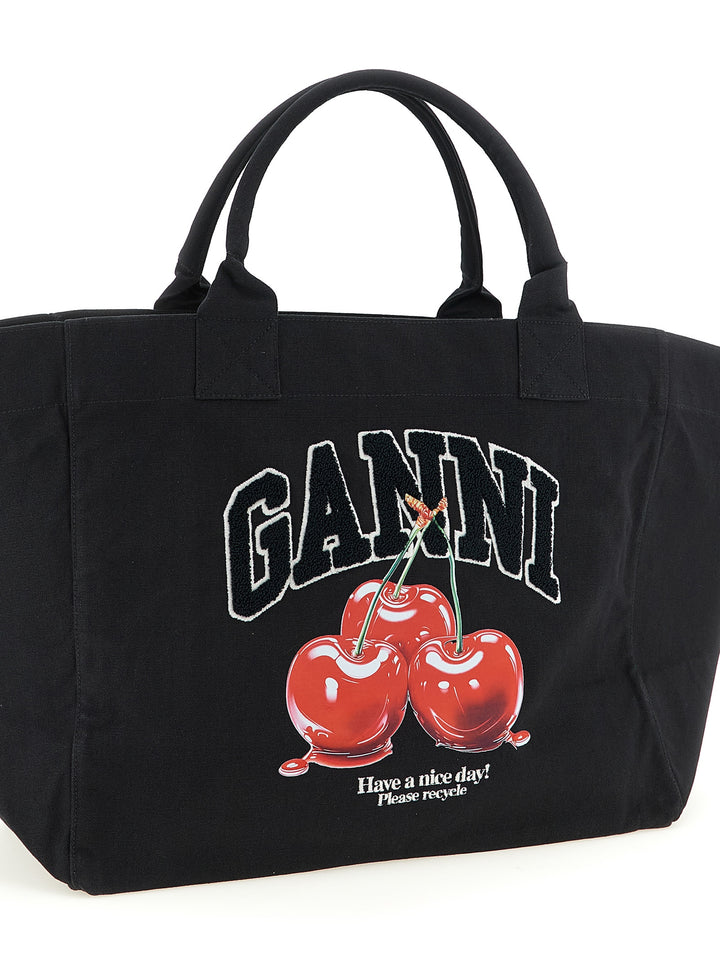 Ganni Black Xxl Cherry Tote Tote Bag - Black | 6f2e6a22599095b2856f3504ecdb2400ad8c74aa