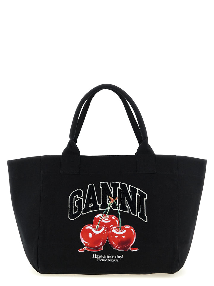 Ganni Black Medium Cherry Tote Tote Bag - Black | 07518dca5909dd25ba9f18da25b16a101c82d771