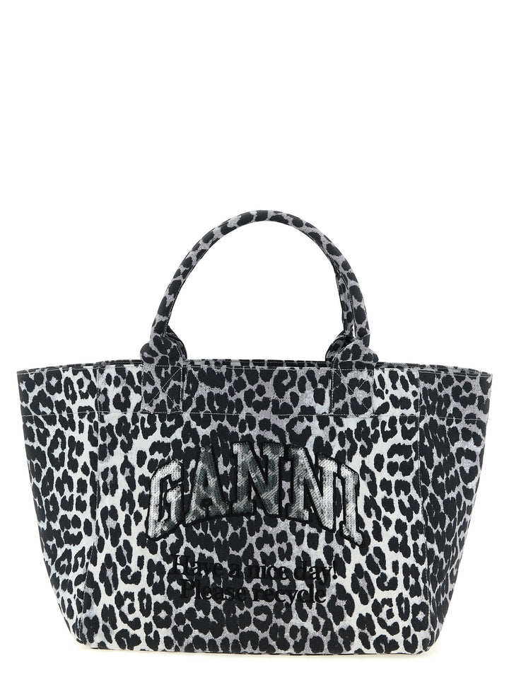 Ganni Leopard Medium Tote Tote Bag - Gray | dfdce22cdc00b4c1c1f0aca49ee5616691613305