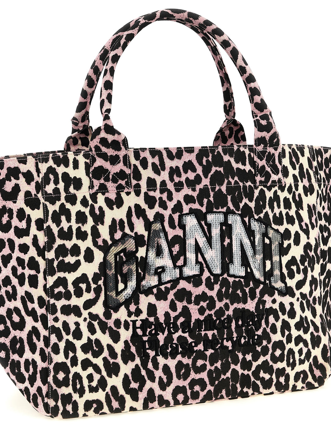 Ganni Leopard Medium Tote Tote Bag - Pink | a701606f0ede35d8cfc7959a86f2b3a623be7474