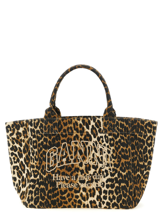 Leopard Medium Tote Tote Bag Brown