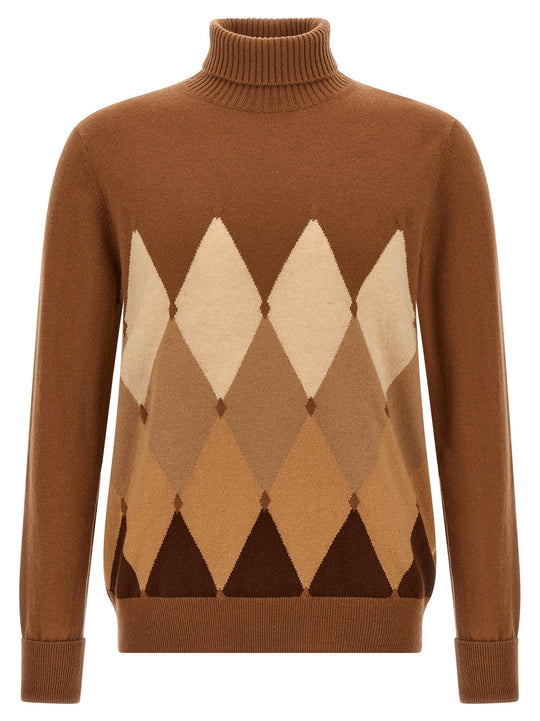 Argyle Turtleneck Sweaters And Cardigans Brown