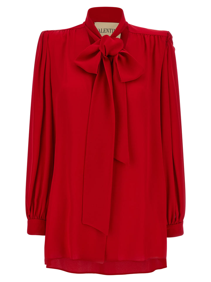 Valentino Garavani Valentino Garavani Silk Shirt With Bow Shirt and Blouse - Red | 27a8bdeb259f4088126328ef155a2ce31bfff762