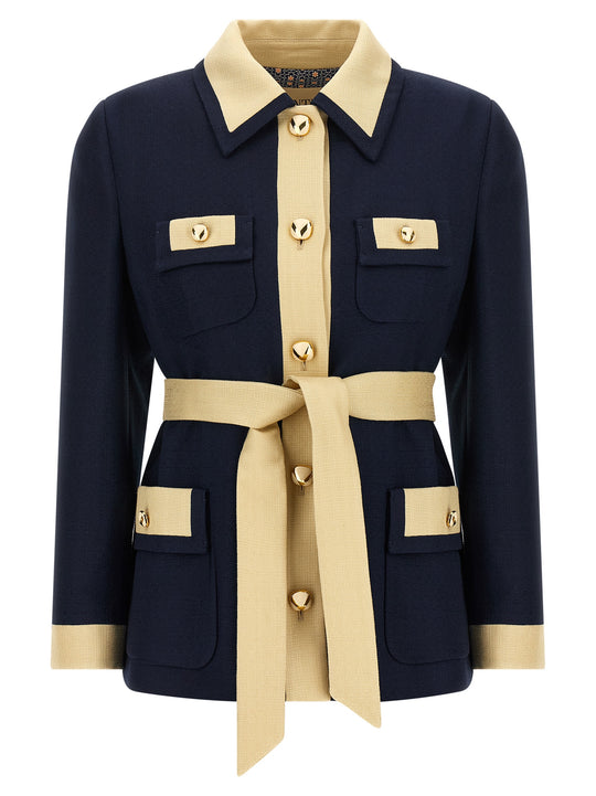 Valentino Garavani Belted Caban Puffer Jackets Blue