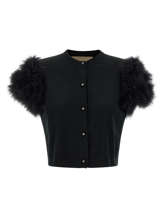 Valentino Garavani Feathered Knit Cardigan Sweaters And Cardigans Black