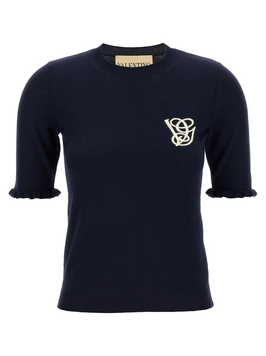 Valentino Garavani Vg Embroidery Top Tops Blue