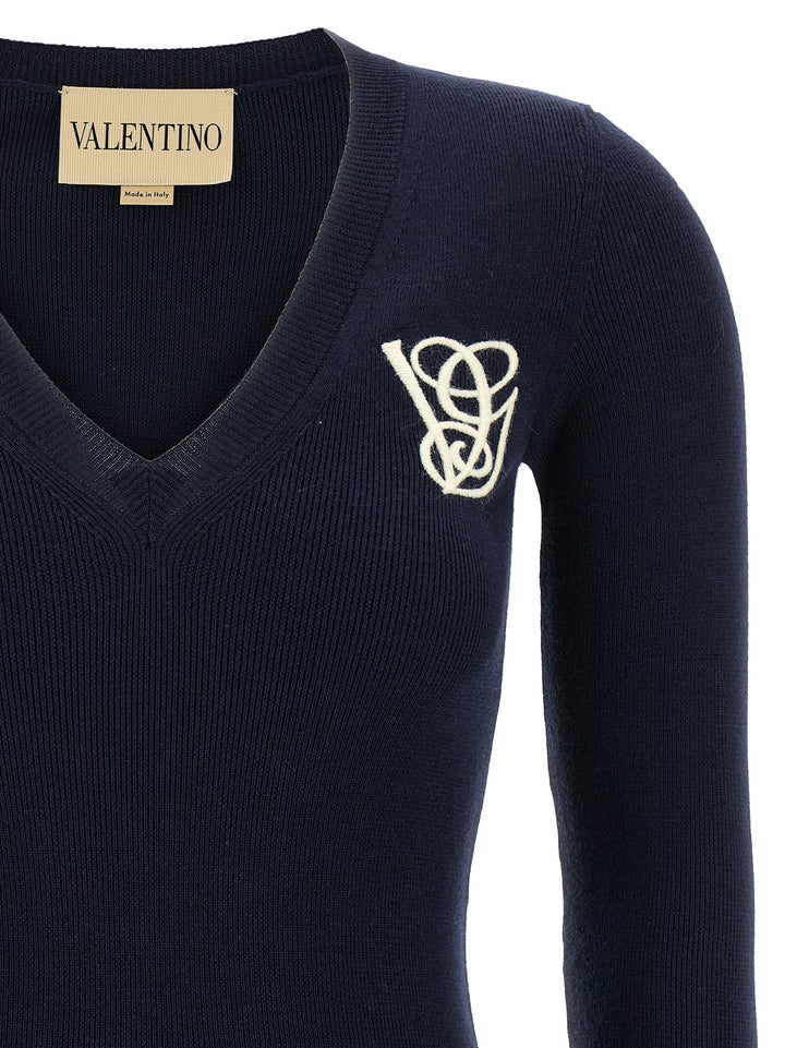 Valentino Garavani Valentino Garavani Embroidery Sweater Sweaters and Cardigans - Blue | 8836baecac1517bbfcc8a9777c26d30321c07bc9