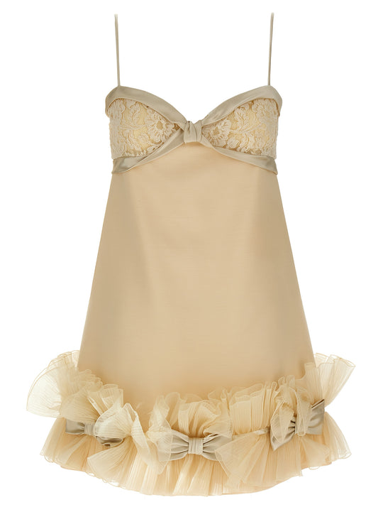 Valentino Garavani Pleated Ruffles Dress Dresses Beige