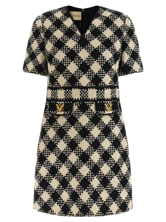 Valentino Garavani Damier Tweed Dress Dresses White/Black