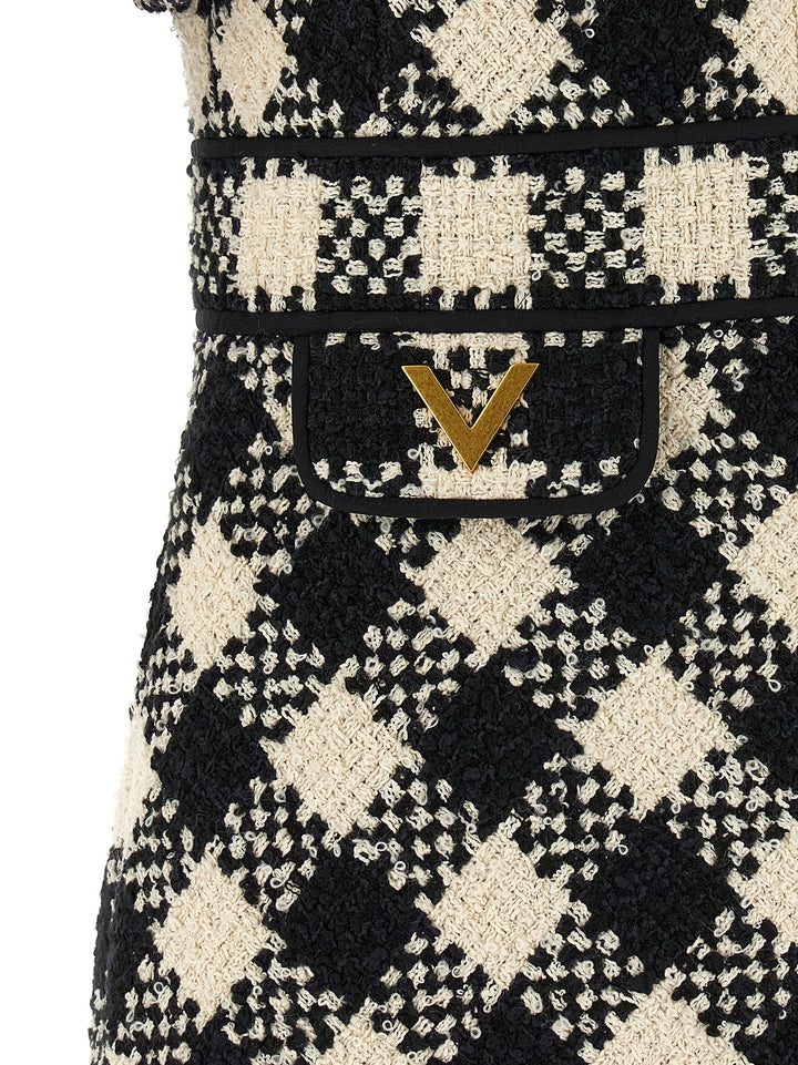 Valentino Garavani Valentino Garavani Damier Tweed Dress Dresses - White/Black | d4ad8082884cbf6134350536cc38ec61ff268f0d