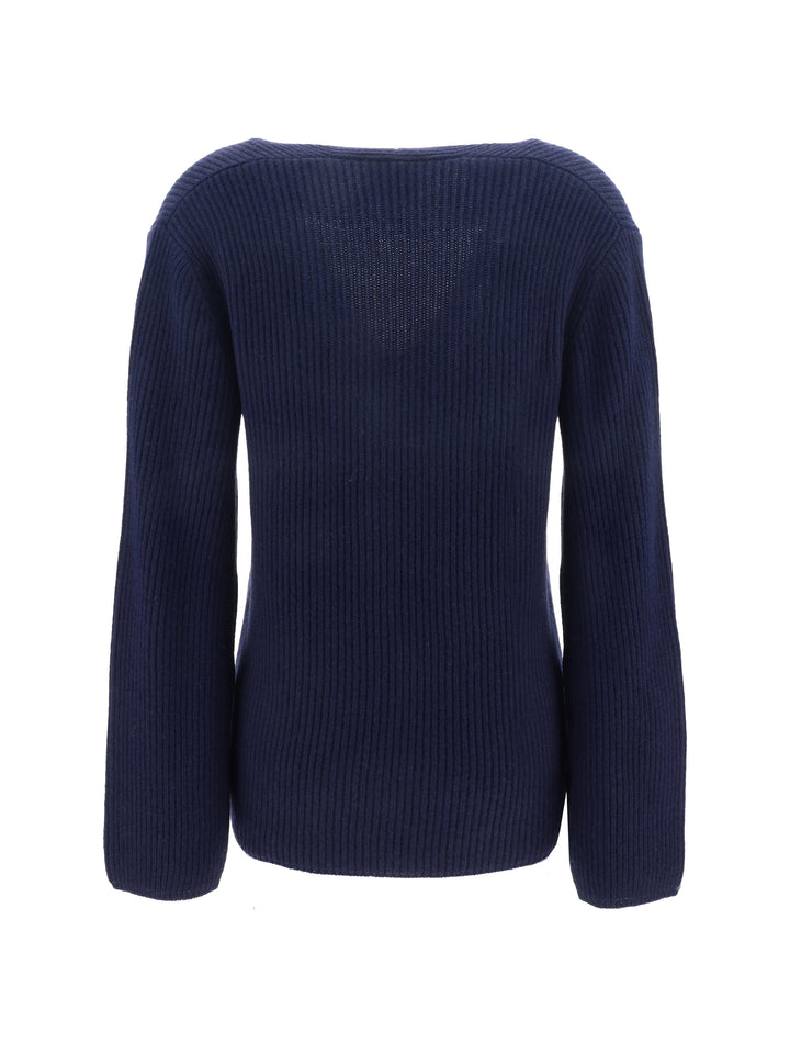 CASHMERE WOOL RIBBED V NECK SWEATER