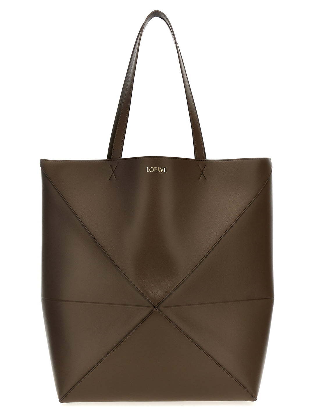 Large Puzzle Fold Tote Bag Brown