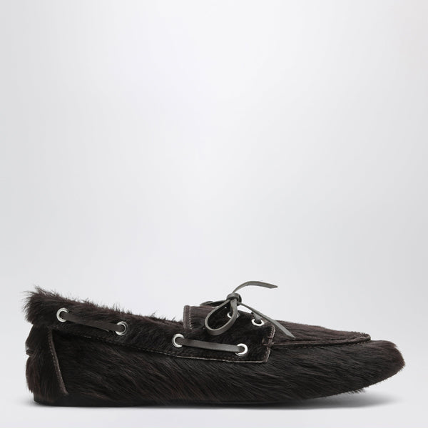 Brown Bateau Boat Loafers In Calf Hair