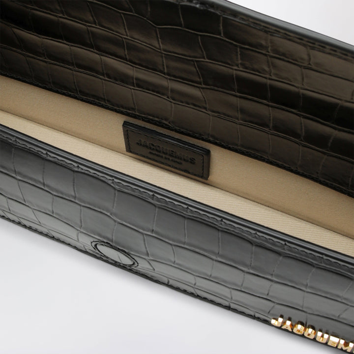 Jacquemus Black Le Bambino Pouch In Crocodile-Effect Leather