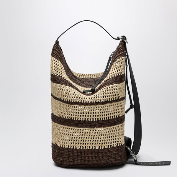 Loop Striped Raffia Bucket Bag In Chocolate/Natural