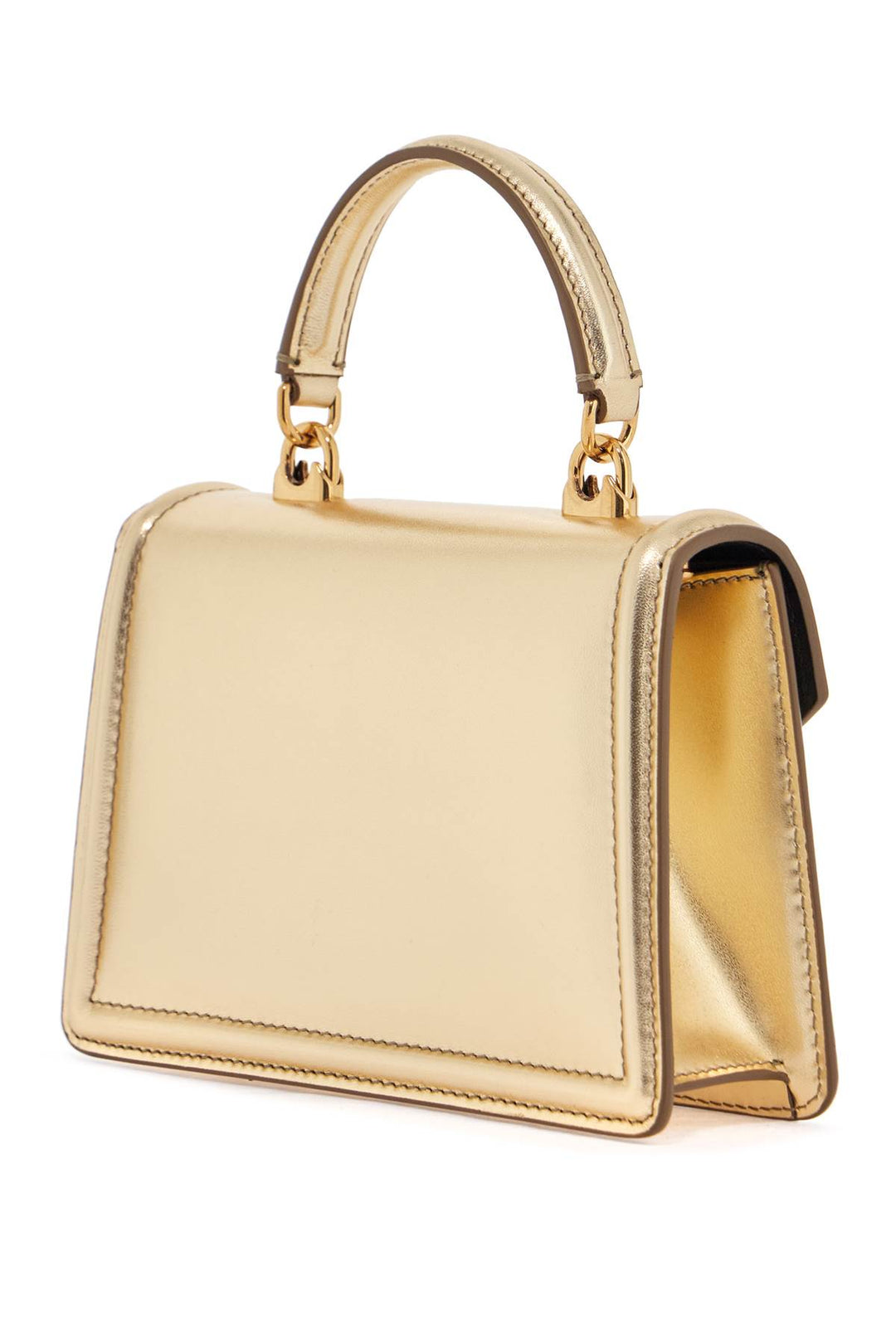 Gold Nappa Shoulder Bag With Crystal Heart And Chain Strap