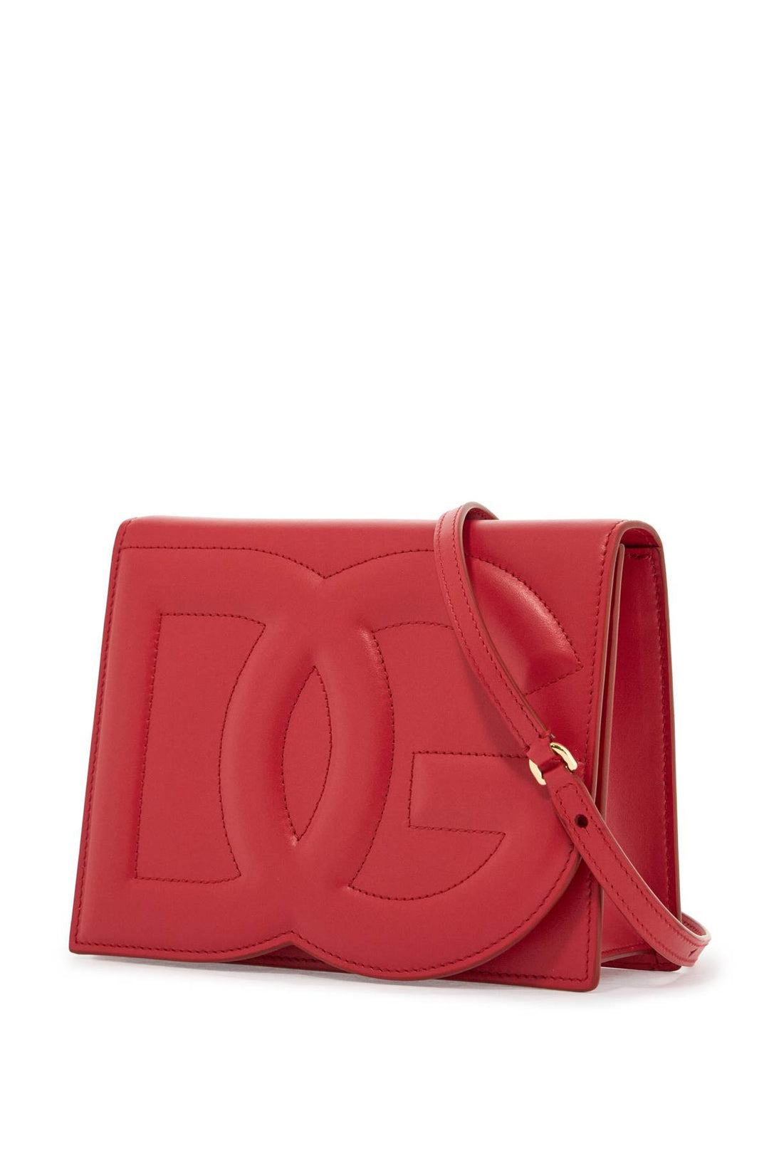 Red Calfskin Shoulder Bag With 3 D Logo