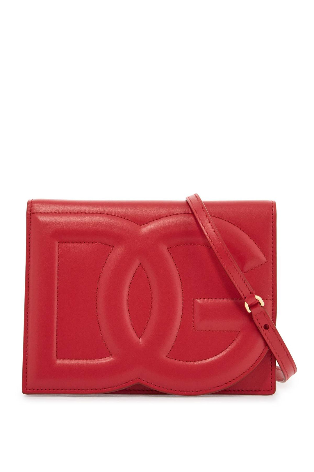 Red Calfskin Shoulder Bag With 3 D Logo