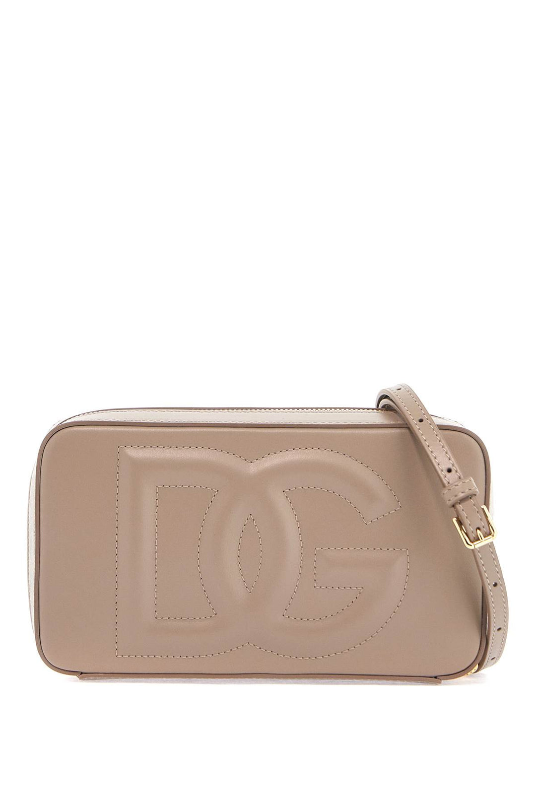 Taupe Leather Shoulder Bag With Gold Zip