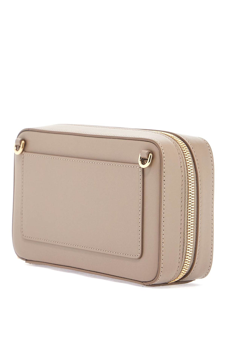 Taupe Leather Shoulder Bag With Gold Zip