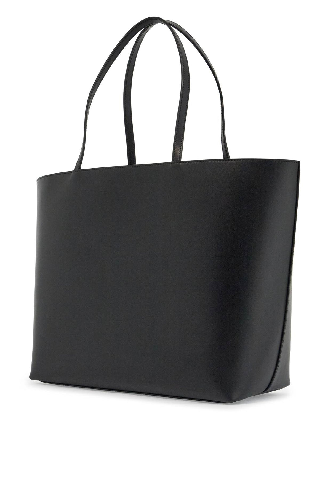 Black Calfskin Shopping Bag With Embossed Logo