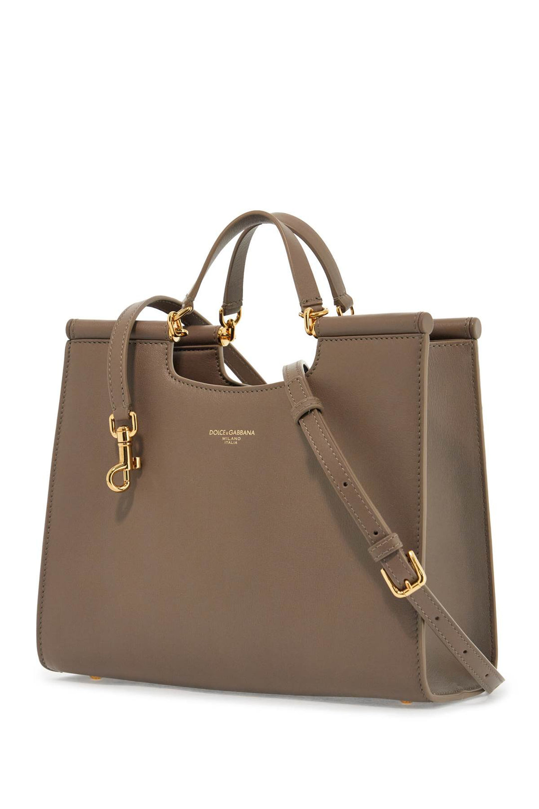 Beige Calfskin Tote Bag With Adjustable Shoulder Strap