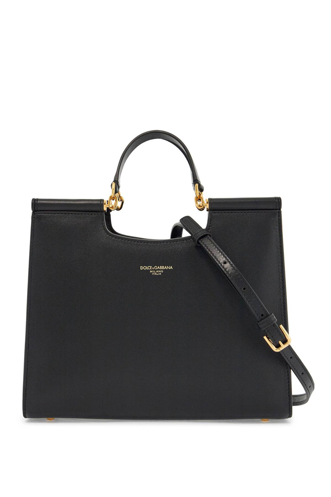 Black Calfskin Tote Bag With Adjustable Shoulder Strap