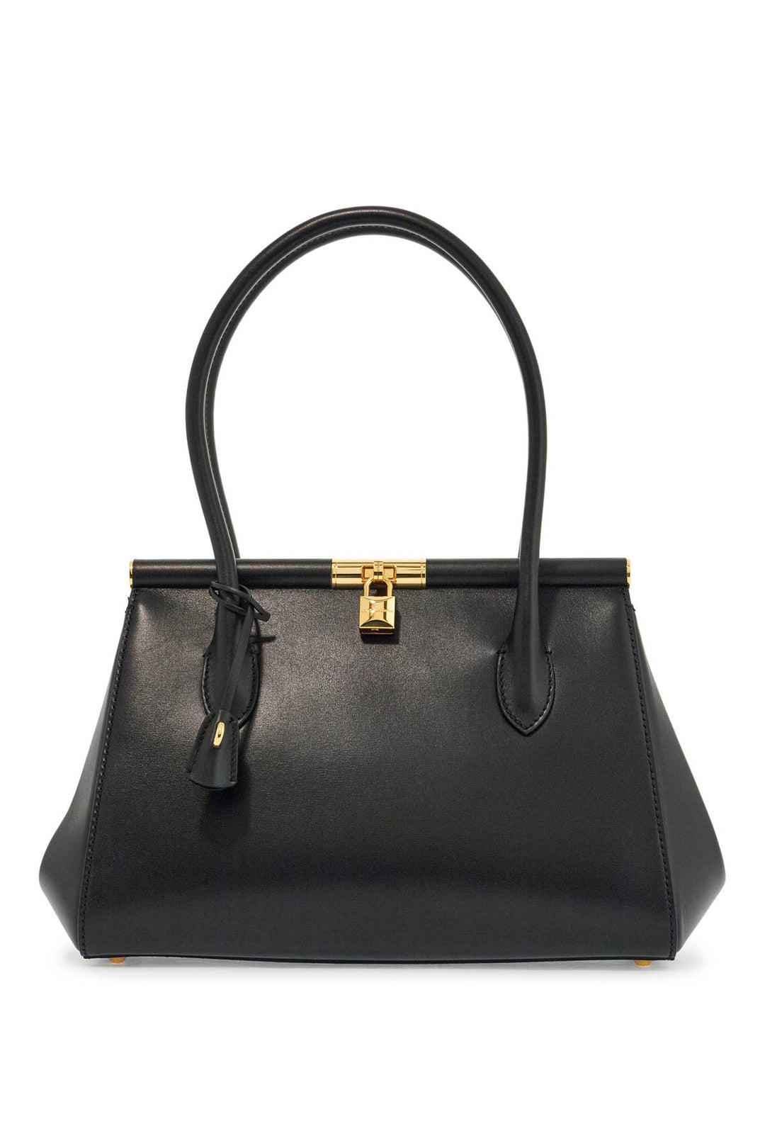 Black Calfskin Handbag With Snap Closure