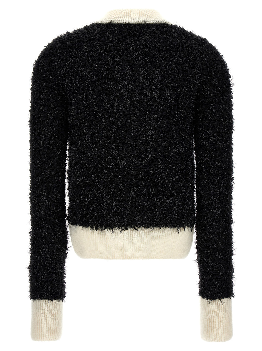 Furry Tweed Cardigan Sweater, Cardigans White/Black