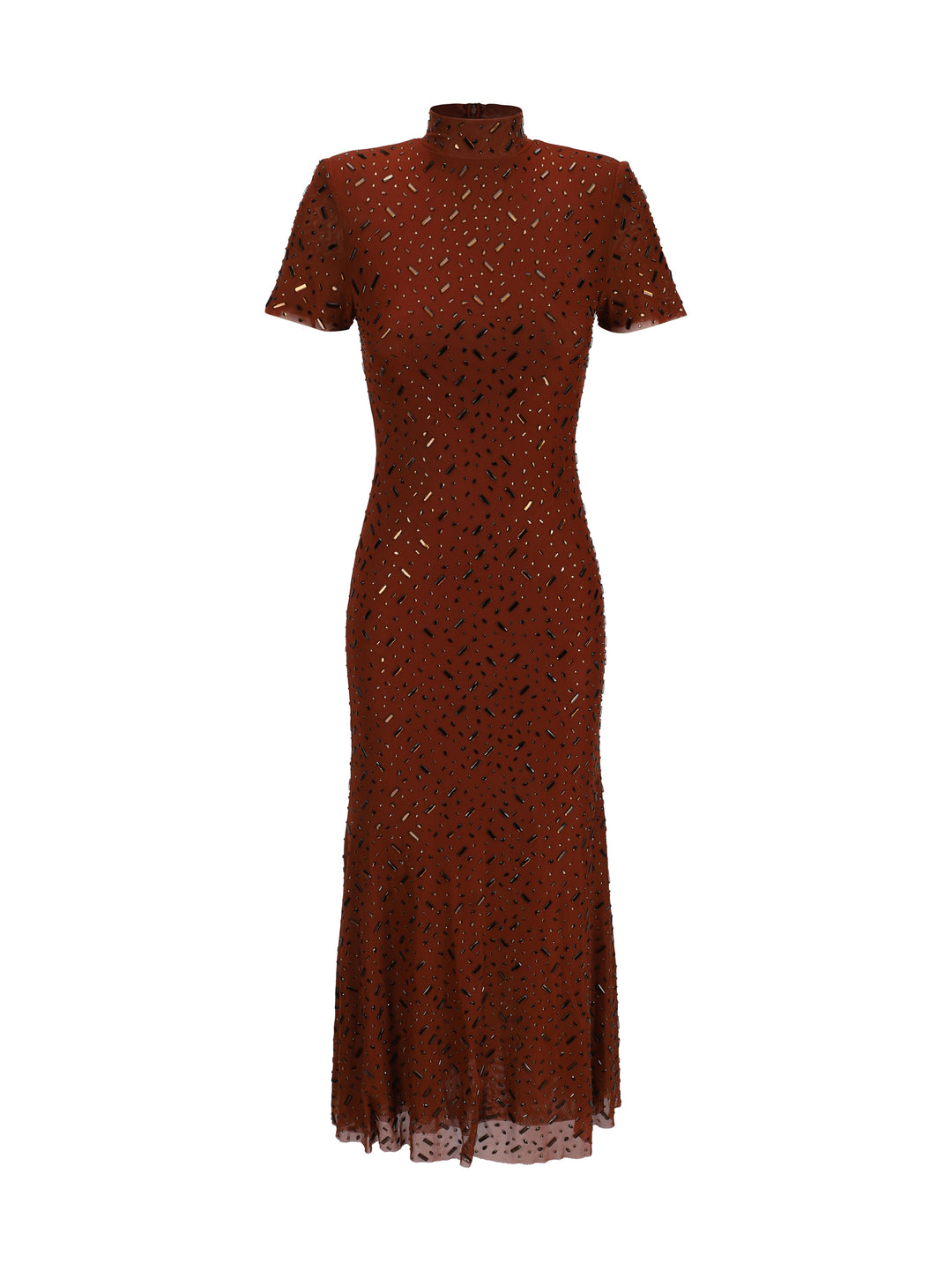 SQUARE RHINESTONE MESH MIDI DRESS