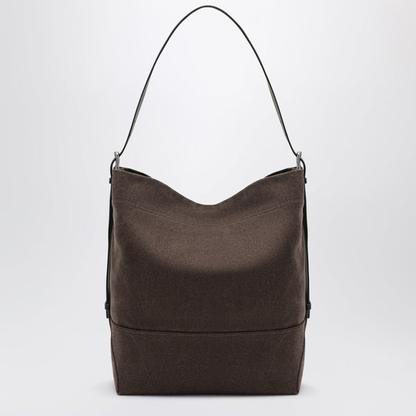 Belted Tote Bag In Dark Brown Cotton Canvas
