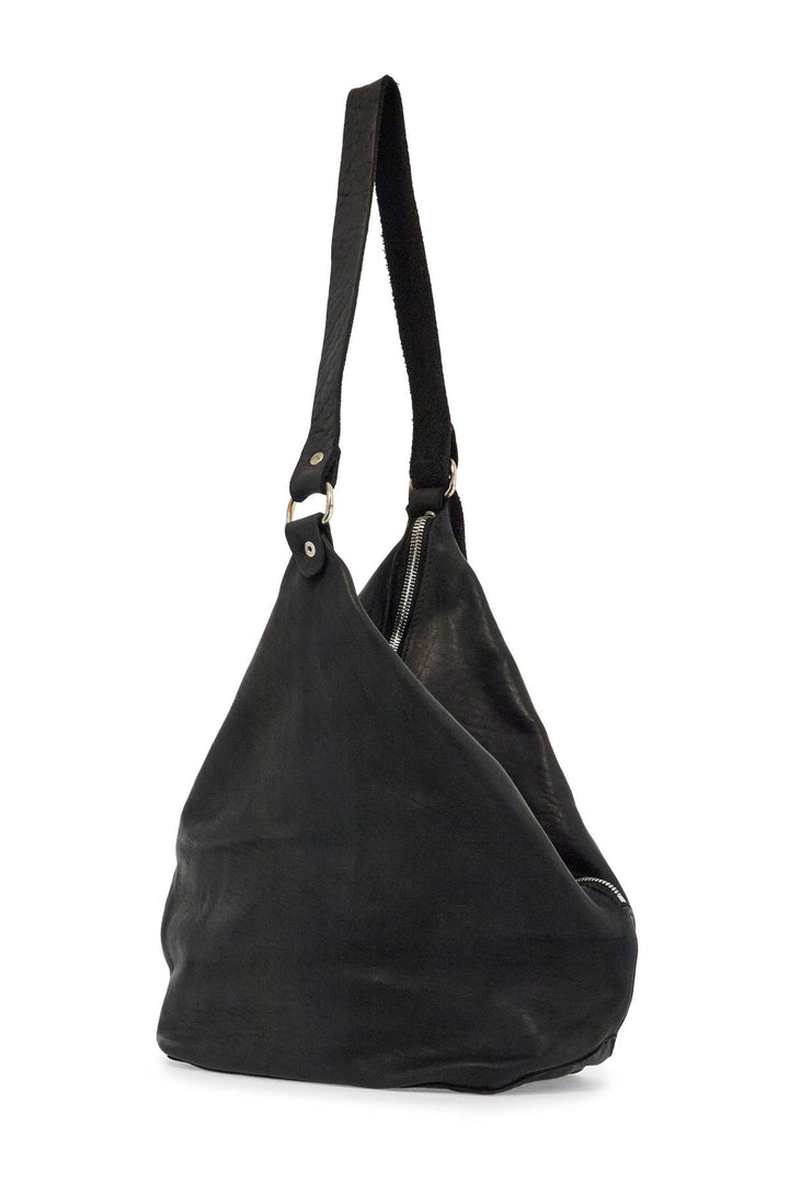 Black Horse Leather Triangular Bag With Zip Closure