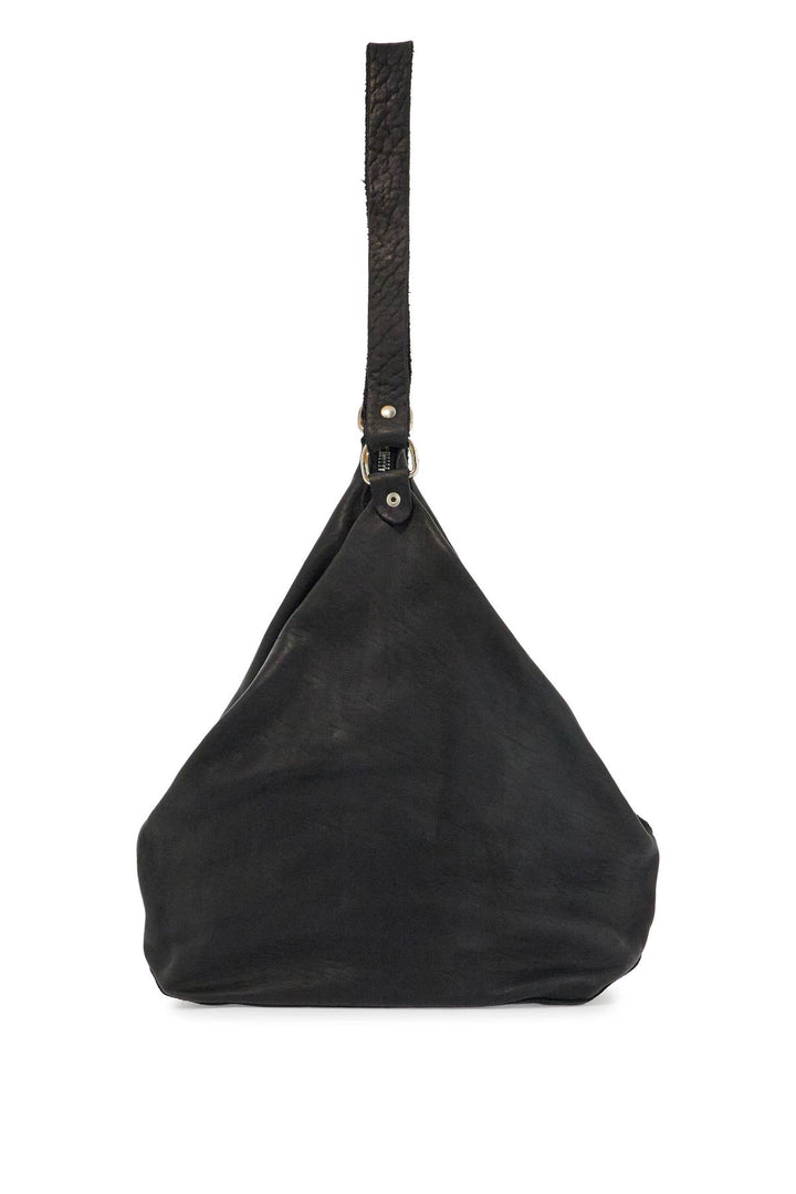 Black Horse Leather Triangular Bag With Zip Closure